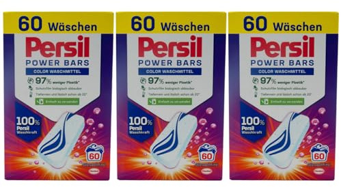Persil Power Bars Color Waschmittel (3 x 60 Waschladungen), vordosiertes Buntwaschmittel in nachhaltiger Verpackung, für hygienisch reine Wäsche bereits ab 20° C