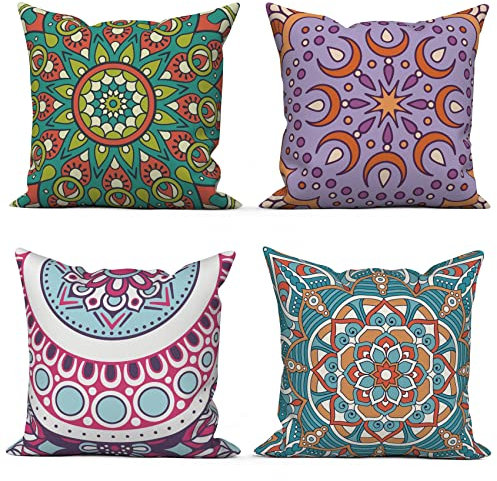 ASDCXZ Kissenbezug Boho 40x40 cm 4er Set, Boho Datura Blume Textur Muster Grün Lila Sofa Dekokissen Kissenbezüge Kissenhülle Waschbar Polyester Flachs Textil Polster Kopfkissenbezug Kissen Bezug