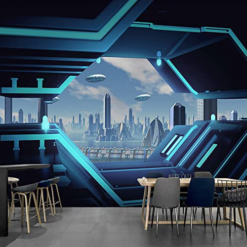 3D Dreidimensionales Raumschiff Raumkapsel Tapete Weltraum Erweiterung Sci-Fi Hintergrund Wand Cyber Cafe Ktv 3d Tapete Vlies Effekt TV Die Fototapete Wandbild Wohnzimmer Schlafzimmer-300cm×210cm