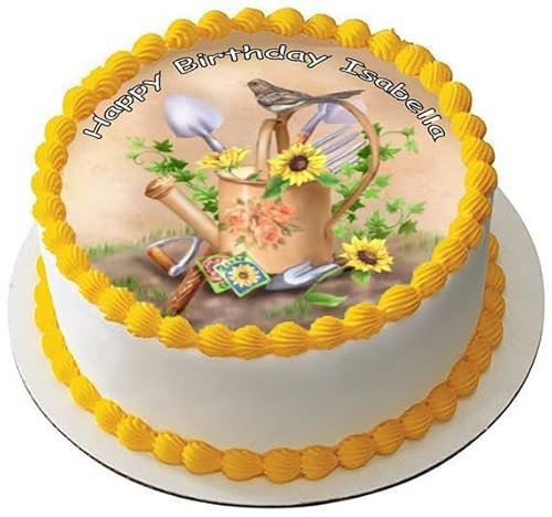 GARDENING Premium Quality Edible Large 7.5 Inch Round Icing Cake Topper - Text can be Customizable - Make your Celebrations Memorable with Our Delightful Charming Cake Toppers GARDENER D2