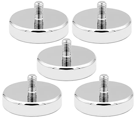 5 magneti al neodimio, diametro 32 mm, con filettatura M6, 35 kg, sistema magnetico, magneti rotondi al neodimio con filettatura per viti, occhiello o gancio