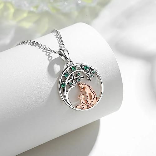 OBCPD 925 Plata esterlina Oro Rosa Color Collar Árbol de la Vida Joyería Colgante Verde para Mujer Niña