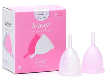 Irisana - Menstruationstasse - Packung mit 2 Einheiten - Größe L - Rosa und transparent - 9 x 6 x 10 cm - Chirurgisches Silikon - Kompatibel mit IUP - Iriscup-Modell