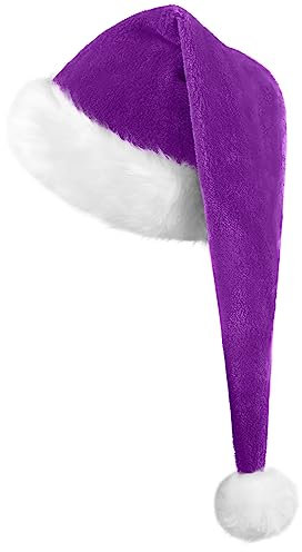 KONVINIT Lang Weihnachtsmütze Nikolausmütze Erwachsene Lila Plüsch weihnachtsmann Mütze mit dicker fellrand,Santa Clause Mütze für Weihnachtsfeier,lila