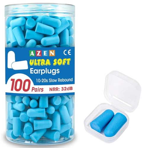 AZEN 100 Pairs Ear Plugs Bulk, NRR 32dB Soft Foam Ear Plugs for Sleeping Noise Cancelling, Earplugs for Concerts Shooting Swimming Noise Reduction (Lake Blue)