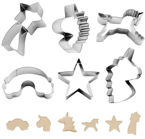 Hoypeyfiy 6PCS Unicorn Cookie Cutters Set, Unicorn Fondant Molds for Kids, Unicorn Head, Unicorn, Rainbow, Stars Cookie Cutters for Wedding Birthday Party, HS2708