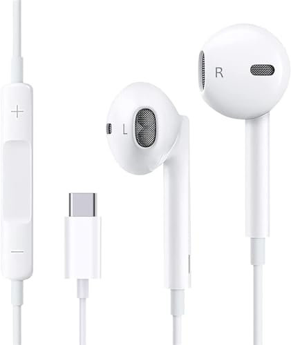 iPhone 15 Pro Max USB C Headphones With Mic and Volume Control - Type C Earphones for iPhone 15, 15 Pro, 15 Plus - In-Ear Wired Noise Reduction Stereo Earbuds