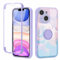 Yoedge Kickstand Phone Case for iPhone 15 6,1, 360°Rotatable Magnetic Ring Holder Cases, Full Body Shockproof Silicone TPU Back Cover with Built-in Screen Protector Case, marble
