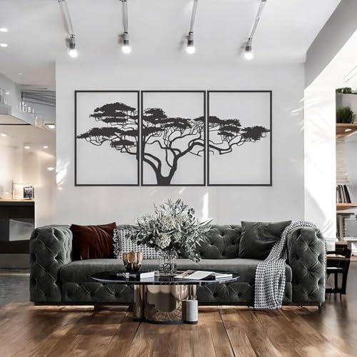 Tubibu Baum des Lebens Wanddeko, Wandbild aus Metall Schwarz, Haus Wandkunst-Dekoration, Wandaufkleber 3D, Moderne Deko, Bilder für Zuhause Büro Schlafzimmer, Wohnzimmer und Küche (African, X-Large)