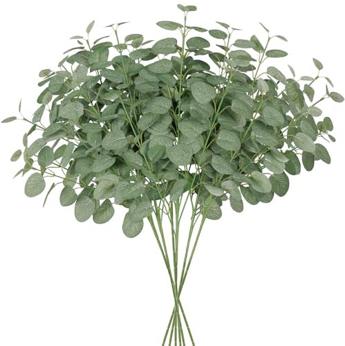 UXORSN 6 Piezas Hojas de Eucalipto Artificial Decoración Tallos Eucalipto Artificiales 70cm Ramas de Eucalipto Natural Plantas Falsa Arreglo Floral para Decor Bodas Jardín Hogar(Verde)
