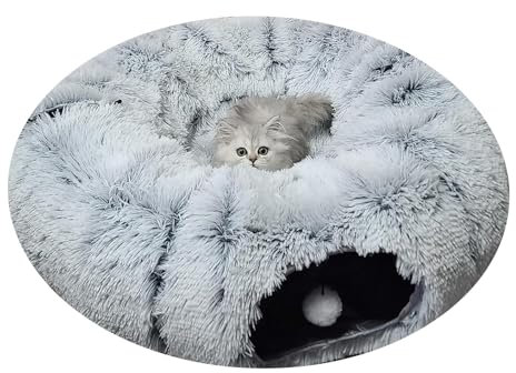 Pawtenda Tunnel per gatti da interni, letto a tunnel per gatti in peluche, letto a ciambella, giocattolo multifunzionale per gatti per rilassarsi