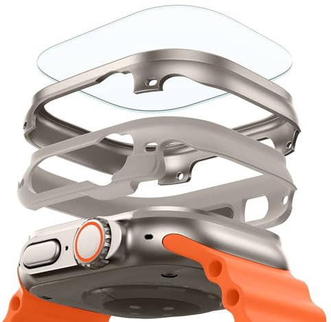 ESR Funda Apple Watch Ultra 2/Ultra con Protector de Pantalla de 49 mm (2023/2022), Protección Militar, Funda Aleación Aluminio con 2 Protectores de Vidrio, Mantente Original, Serie Armorite, Titanio