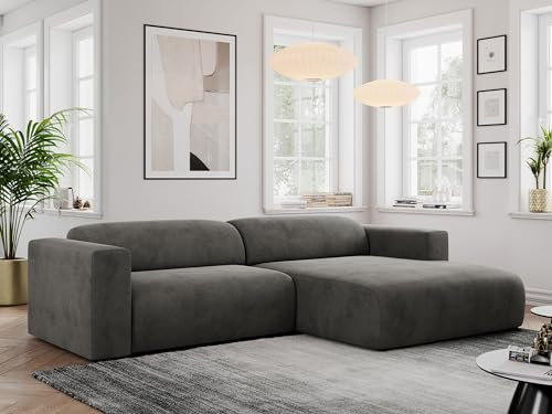 MKS MEBLE Ecksofa, Sofa L-Form, Wohnlandschaft L-Form, Modern Design Couch, Sofagarnitur, Couchgarnitur, Polsterecke - Pasadena -Dunkelgrau Velvet - rechts Seite