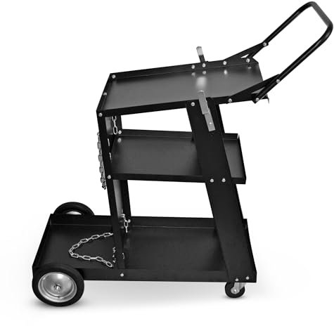 TIGMIG Carrello Saldatura Portatile, 3 Livelli, Supporto Per Bombola Con Catene, Carrello Per Saldatrice Da Officina/Garage, Trasporto Saldatrice TIG, MIG, MMA, Plasma, Garanzia e Assistenza Italia