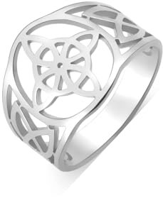 Dreamtimes Hexenknoten Ring aus Edelstahl mit keltischem Amulett und geometrischen Knoten - Vintage-Schmuck, Stapelbarer Irischer Schmuck für Frauen (Silber-11)