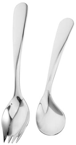 CAXUSD Adaptive Cutlery Angled Feeding Spoon and Spork Set Stainless Steel Tableware for the Elderly and Patients Curved Spoon for Self-Feeding Assistance in Bed 5.31 in