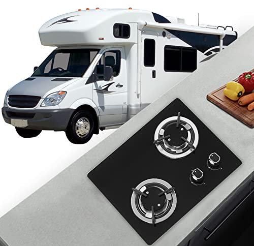 BLSYHDH Cuisinière à Gaz pour Camping-car, 2 Brûleurs, Puissance 1,8 KW, Panneau en Verre trempé, Table de Cuisson à Gaz Facile à Nettoyer pour Bateau, Caravane, Bateau,