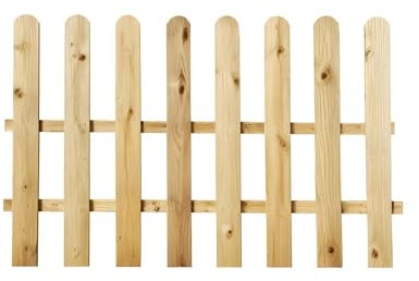 Picket Fence Panel | Natural Garden Wood Fence | Rounded Picket Pressure Treated Fence | Hand Built Length for Garden Security (6FT (L) X 3FT (H))