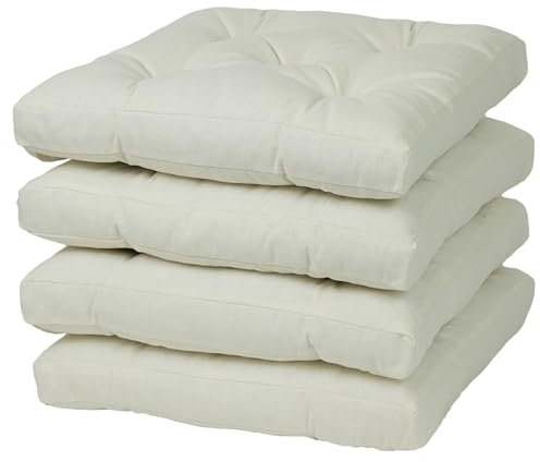 Viste tu hogar Pack 4 Cojines para Silla, 45x45x5 CM, Efecto Tridimensional, Relleno de 100% Poliéster, Ideal para Comedor, Terraza, Sala y Restaurante, Color Blanco, Fabricado en España