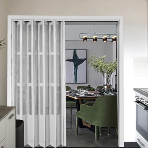 AVLLSO Innentüren Falttür aus weißem Aluminium mit klarem Acrylglas und Griffen, für Küche, Waschküche und Raumteiler(WxH 59x80in(148.5x203cm))