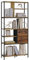 eSituro Bücherregal, Standregal mit Schubladen, Küchenregal Aufbewahrungsregal, stehendes Regal für Wohnzimmer Schlafzimmer Küche, Metallrahmen Holzwerkstoff, Schwarz Vintagebraun,84x180x30 cm