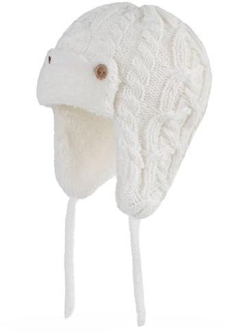 Baby Wintermütze Beanie Mütze Kinder Fliegermütze mit Ohrenklappen, Strickmütze Trapper Hut Winter Warme Gestrickt Mütze für Baby Jungen Mädchen 0-5 Jahre (DE/NL/SE/PL, Numerisch, 46, 48, Weiß)