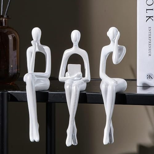 FJSPERM Bianco Pensatore Statue Decorazioni per la casa per soggiorno, 3 Pcs Mensola Arredamento Accenti, Moderna Estetica Sculture Arte astratta per Libreria Tavolino TV Armadio Scrivania Arredamento