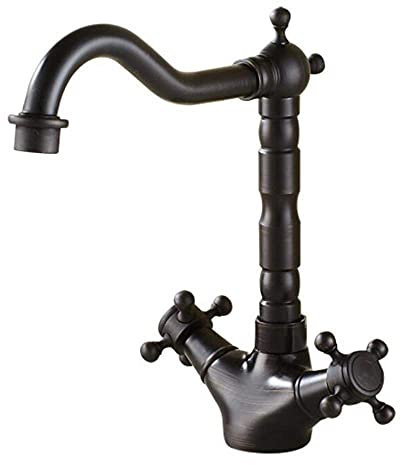 Küchenarmatur Retro Schwarz Waschbecken Küchenarmatur Nostalgischer Badwasserhahn Zweigriff-Mischbatterie Waschbeckenhahn 360 ° drehbare Badarmaturen aus Messing Absperrhahn Gefäßwasserhahn (Größe: