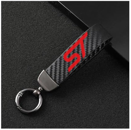 Genérico Llavero Coche para Ford ST, Llavero de Microfiber Cuero con el Anillo Giratorio en D,Black