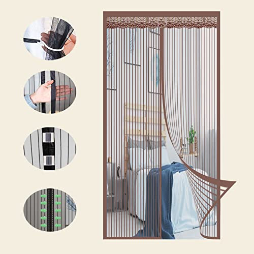 Zanzariera magnetica per porta, 160 x 240 cm, resistente, in rete marrone, per patio, porta scorrevole, facile installazione