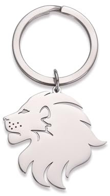 Dreamtimes Leone Con Corona Re Portachiavi per Uomini in Acciaio Inox - Punk Rock Borsa Auto Chiave Ciondolo (Argento-2)