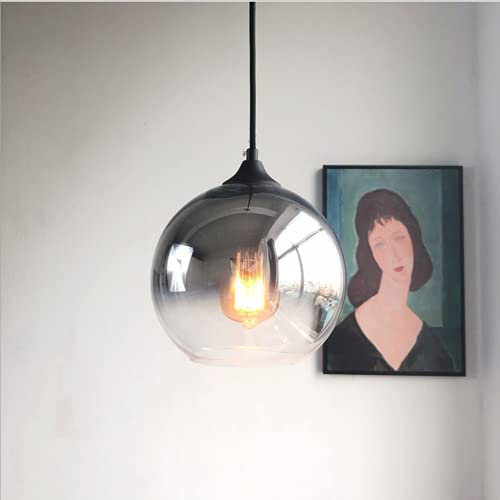 SSNCcNC Glas Pendelleuchte Modern Einfach Hängelampe Restaurant Nachttisch Hängeleuchte 1-Flammig Balkon Treppen Schlafzimmer Pendellampe Esstisch Wohnzimmer Büro cafe,Silber,Ø25cm