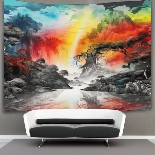 CWBNA0RBN 3D Druck Rainbow Falls Wandteppiche Poster Ornament Wandbehang Wandteppich Wanddeko Wandbehang Für Schlafzimmer Wohnzimmer Wohnkultur Tapisserie 70cmx100cm