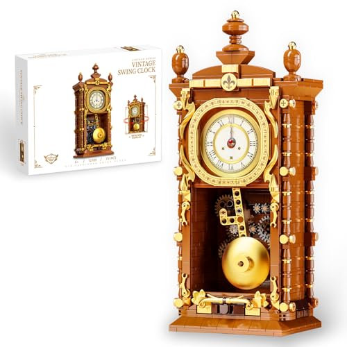 Vziimo Retro Swing Clock Bausteine Set, Vintage Pendeluhr mit Funktions Uhrwerk Modellbausatz, Kreatives Geschenk Spielzeug für Erwachsene Teens 14+ (751PCS)