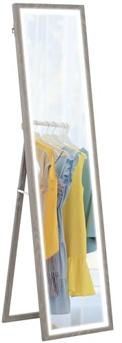 HOMCOM Grand Miroir Pleine Longueur 40 x 160 cm avec éclairage LED 3 Couleurs et Support, Miroir Mural ou sur Pied rectangulaire pour Chambre à Coucher Salon et Dressing, Gris