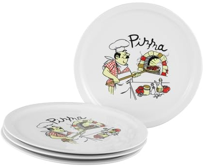 Creatable, 24439, Serie Milano - Pizzabäcker, 4-teiliges Geschirrset für 4 Personen, Pizzateller aus Porzellan, spülmaschinen- und mikrowellengeeignet, Qualitätsproduktion