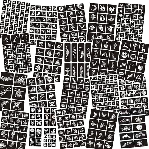 Temporary Tattoo Stencils for Women Girls and Kids, 670+ PCS Henna Tattoo Stencil Kit,Temporary Indian Arabian Glitter Airbrush Tattoo Stencils for Face Body Paint DIY