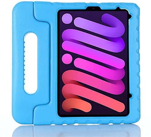 Kinder-Schutzhülle, kompatibel mit iPad Mini 7 (A17 Pro) 2024, leicht, EVA, kinderfreundlich, stoßfest, Tablet-Hülle, wandelbarer Griff, Ständer, kompatibel mit iPad Mini 7. Blau