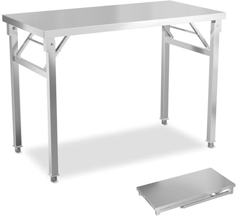 LZQ Edelstahltisch 60x100x85cm Arbeitstisch Klappbar, Grilltisch Edelstahl Klapptisch Küchentisch, Edelstahl Klapptisch mit Stabilem Rahmen, Metalltisch Werkbänke für Küche Bar Restaurantar