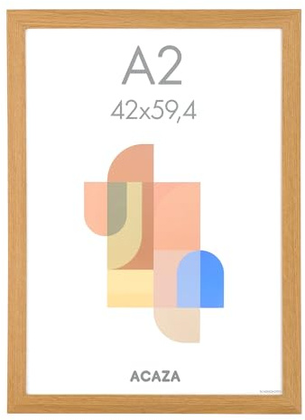 ACAZA A2 Bilderrahmen 42x59,4 cm Warme Eiche, MDF Holz mit bruchsicherem Acrylglas, für Photos, Poster und Puzzles, Wandmontage, Hoch- und Querformat