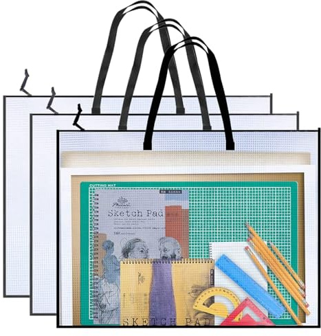 3 stycken A2-samlingsmapp: transparent A2-ritmapp, praktisk mapp, robust konstmapp med handtag och dragkedja, för prov och dokumentorganisering (63,5 cm x 48,26 cm)
