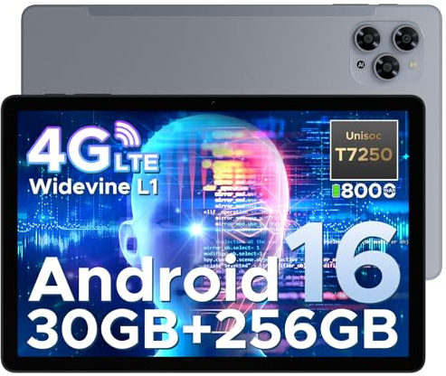 TAB G6 Android 16 Tablet 11 Pollici, 4G LTE 90Hz, 30GB RAM+256GB ROM/TF 2TB, Octa-Core Tablet con Sim, 8000mAh/Gemini AI/Widevine L1/13MP+5MP/OTG/BT5/FACE ID/Doppi altoparlanti/3.5mm Jack-Grigio