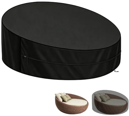 Sonneninsel Abdeckung Rund Ø200x90/50cm Wasserdicht & Winddicht, Schwarz | 420D Oxford Schutzhülle Gartenliege Lounge Abdeckung für Sonneninsel Outdoor, Luftdurchlässig gegen Kondenswasser & Schimmel