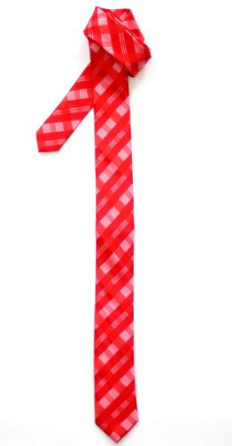 Retreez Cravate Fine Slim Motifs Carreaux Tartan Tissée en Microfibres de Rouge et Rose