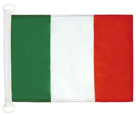 AZ FLAG - Drapeau Italie - 45x30 cm - Pavillon Nautique Italien Spécial Bateau Et Extérieur En Maille Bloquée Avec Anneaux Plastiques Intégrés - 30g