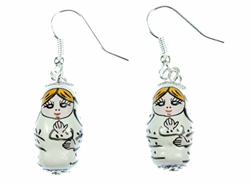 Miniblings Matroschka Ohrringe Hänger Babuschka russische Puppe Porzellan weiß - Handmade Modeschmuck I Ohrhänger Ohrschmuck versilbert