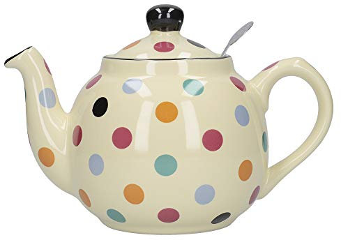 London Pottery Farmhouse Polka Dot Teapot with Infuser, Ceramic, Ivory/Multi Spot, 2 Cup (500 ml)