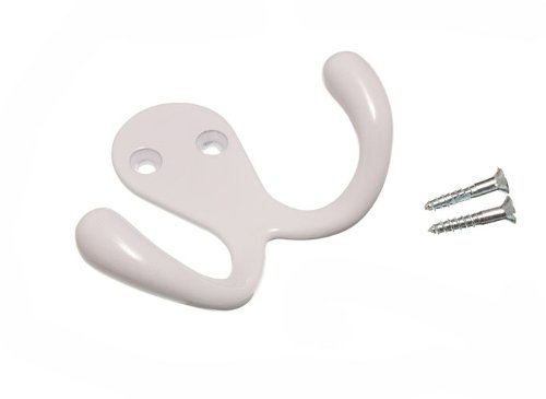 TWIN HAT AND ROBE COAT HANGER CLOTHES HOOK METAL WHITE + SCREWS ( pack of 4 )