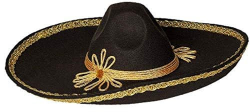 Boland 95469 - Sombrero Carlos, Durchmesser 55 cm, Schwarz-Gold, Hut, Mexiko, Mexikaner, Accessoire, Karneval, Mottoparty
