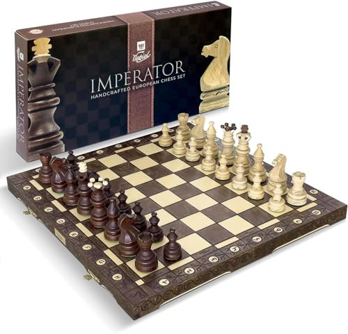 Imperator - Set di scacchi in legno di lusso da 21 pollici, per adulti e bambini, realizzato a mano in legno di faggio e betulla di alta qualità